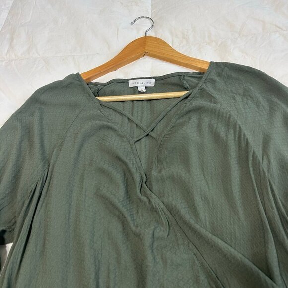 Socialite Forest Green Crisscross V-Neck Long Sleeve Lightweight Blouse Size XL - Picture 5 of 6
